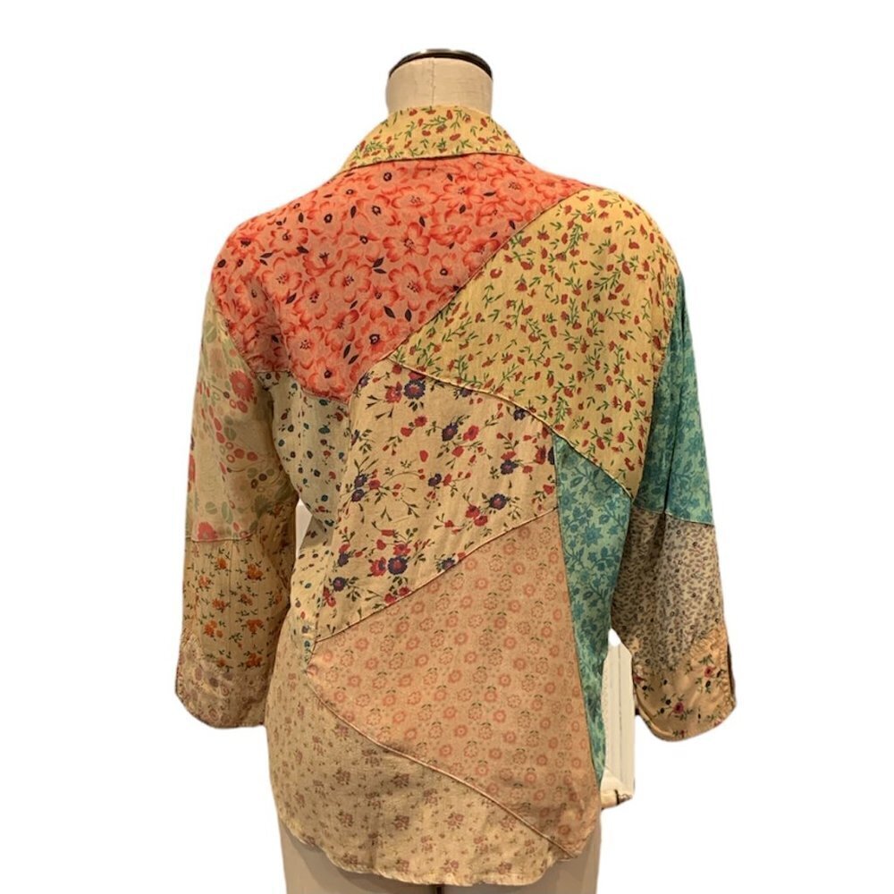 Sacred Threads Floral Patchwork Button Down Shirt… - image 6